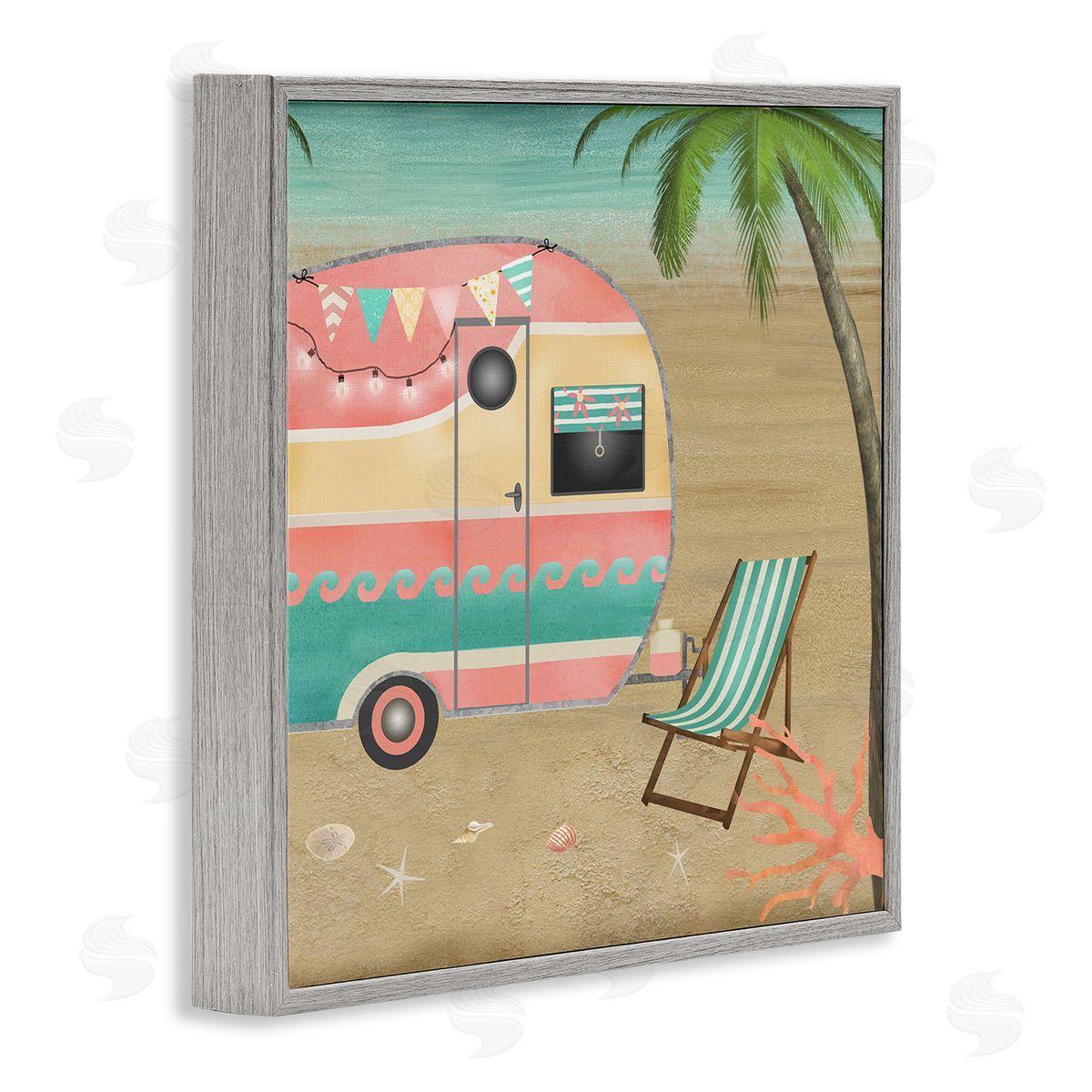 Beth Albert Summer Camping Caravan Starfish Sand Picnic Tropical Landscape Gray Framed Glicee Wall Art Print
