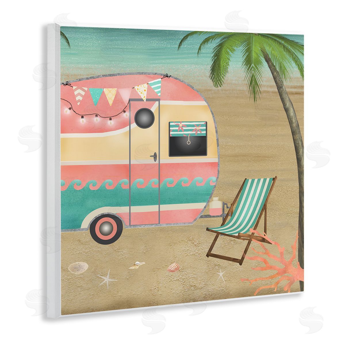 Beth Albert Summer Camping Caravan Starfish Sand Picnic Tropical Landscape Wooden Wall Plaque Art Print