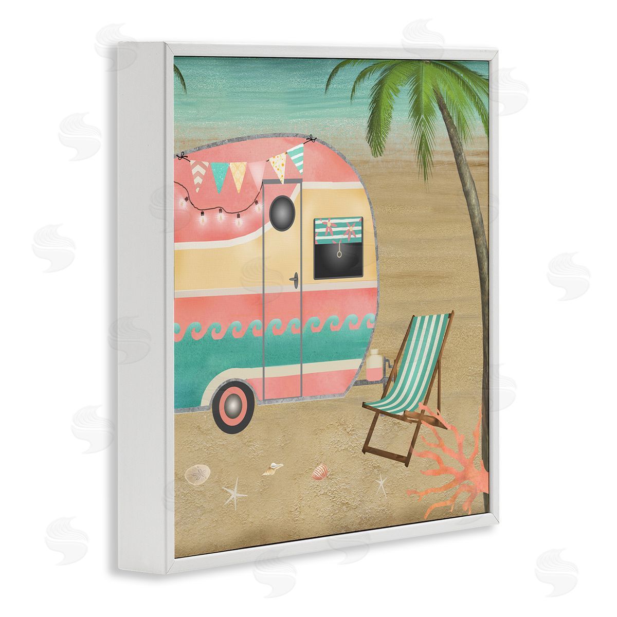 Beth Albert Summer Camping Caravan Starfish Sand Picnic Tropical Landscape White Framed Glicee Wall Art Print