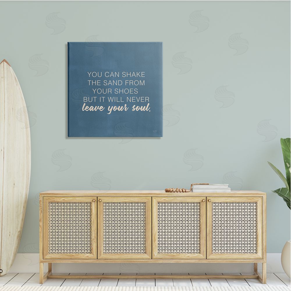 Lux + Me Designs Sand Never Leaves Your Soul Inspirational Phrase Canvas Wall Art in Room