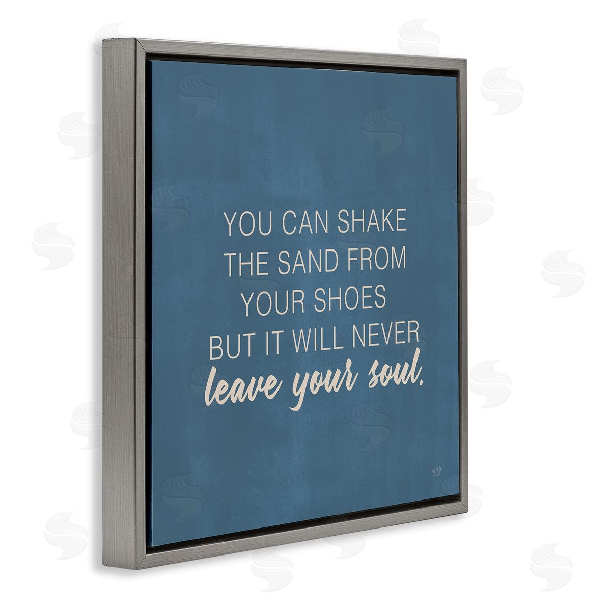 Lux + Me Designs Sand Never Leaves Your Soul Inspirational Phrase Gray Floating Frame Canvas Wall Art Print