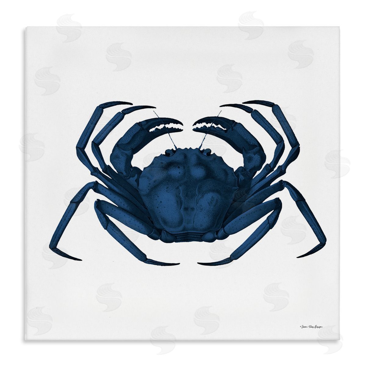 Seven Trees Design Casual Cobalt Blue Fighting Crab Marine Animal Illustration Stretched Canvas Wall Art Print