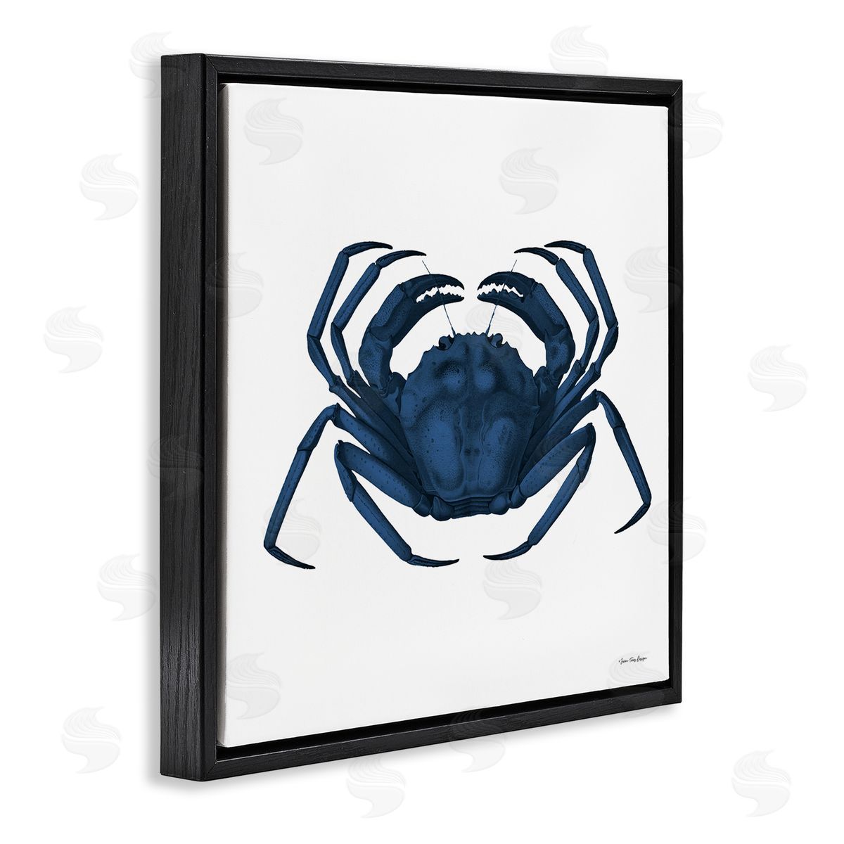 Seven Trees Design Casual Cobalt Blue Fighting Crab Marine Animal Illustration Black Floating Frame Canvas Wall Art Print