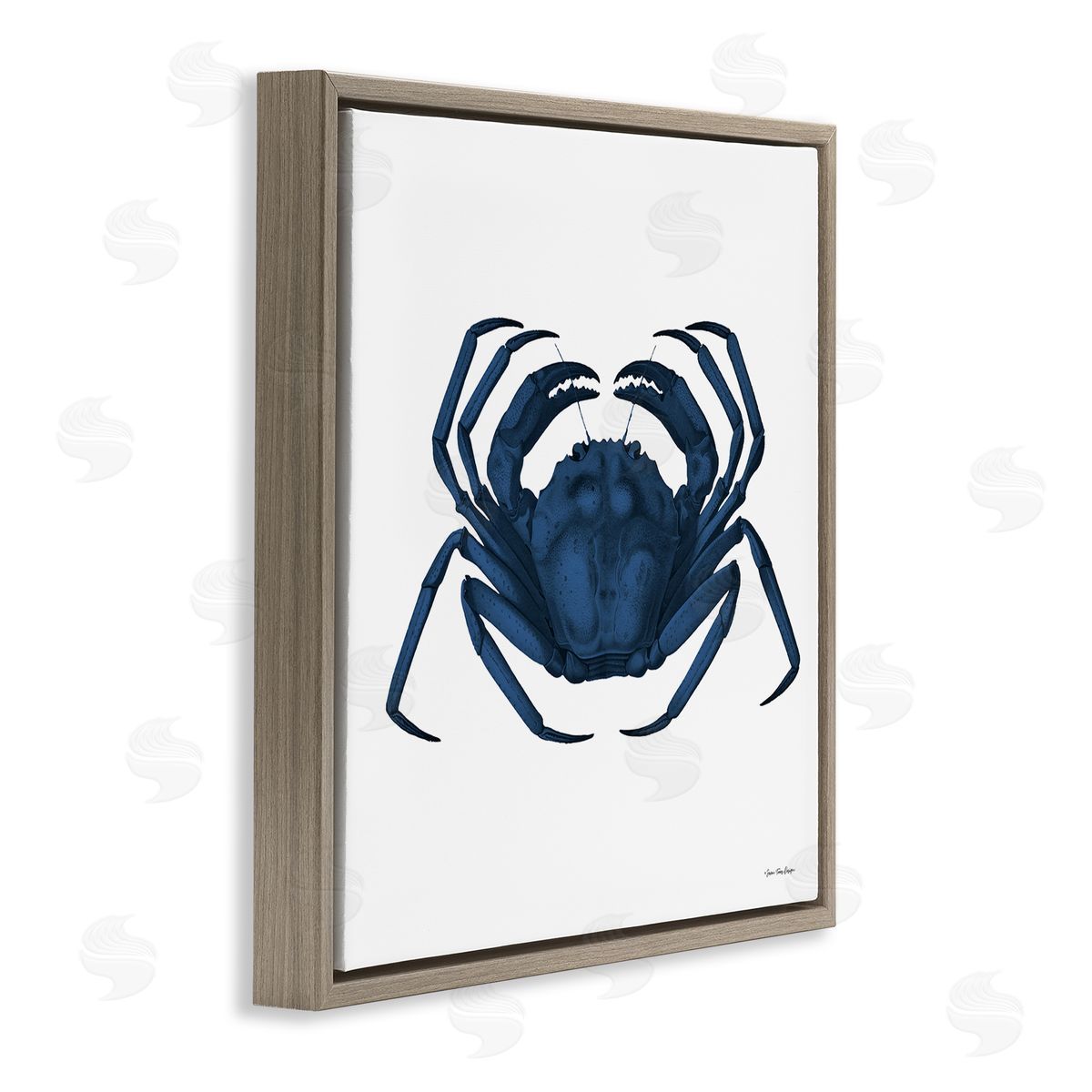 Seven Trees Design Casual Cobalt Blue Fighting Crab Marine Animal Illustration Brown Floating Frame Canvas Wall Art Print