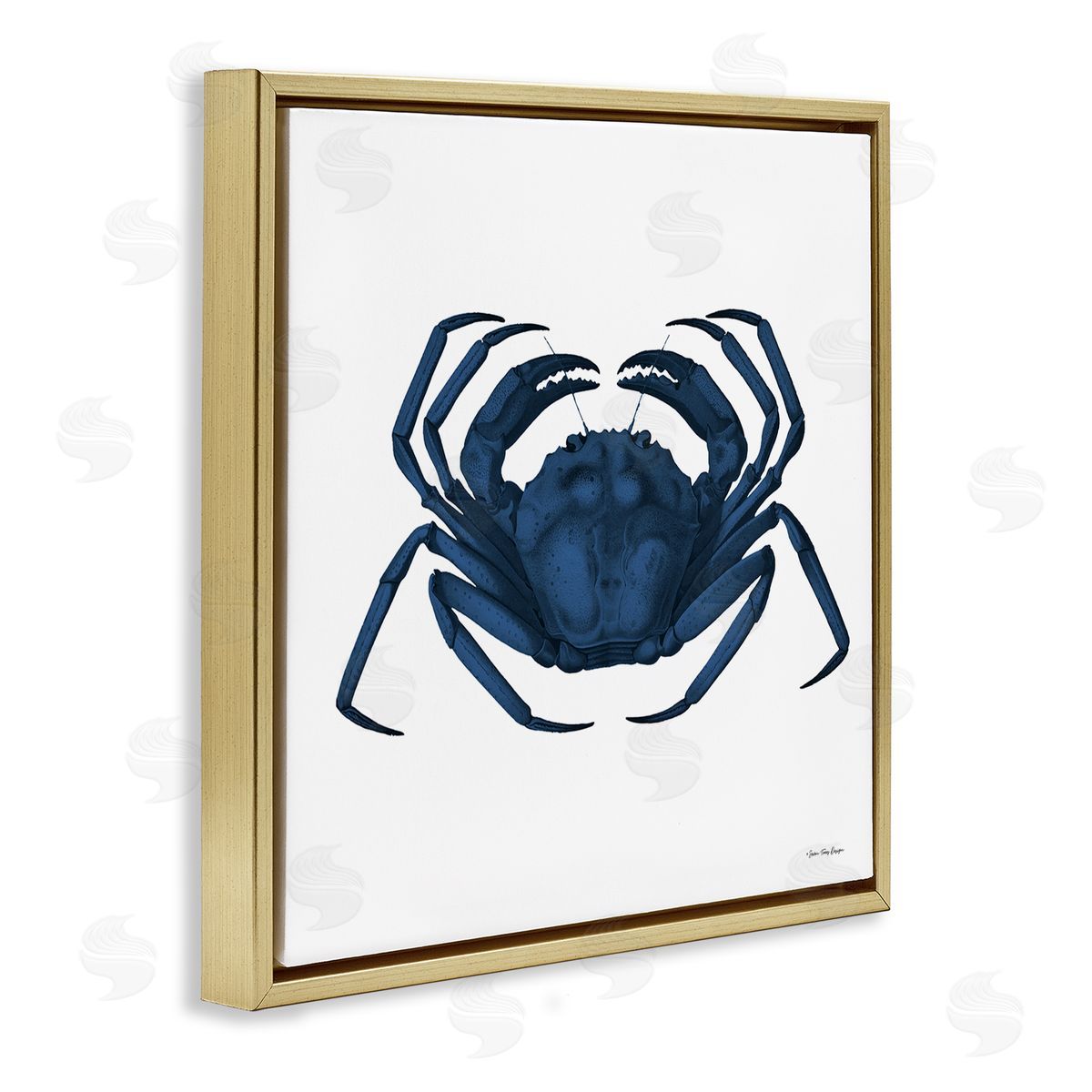 Seven Trees Design Casual Cobalt Blue Fighting Crab Marine Animal Illustration Gold Floating Frame Canvas Wall Art Print