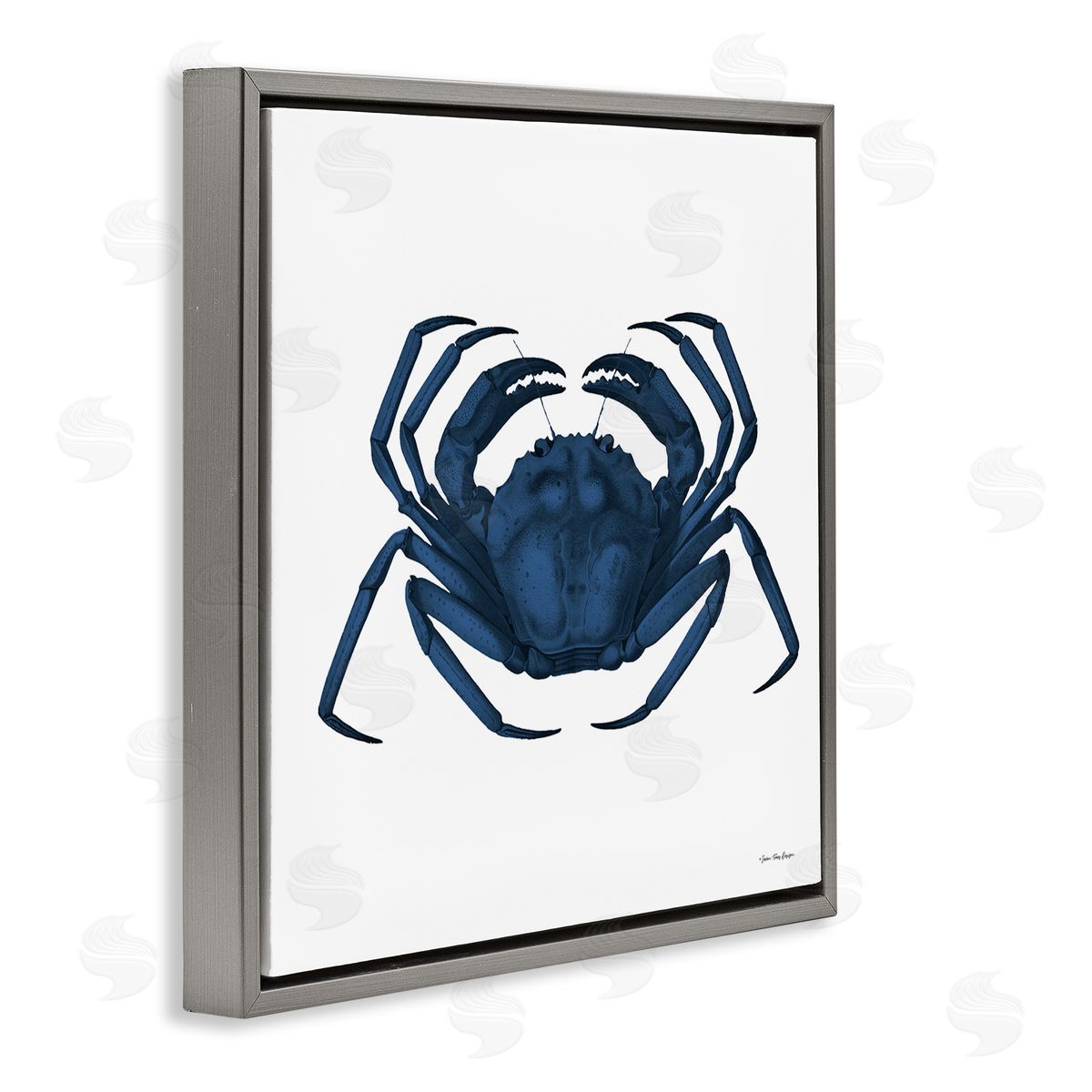 Seven Trees Design Casual Cobalt Blue Fighting Crab Marine Animal Illustration Gray Floating Frame Canvas Wall Art Print