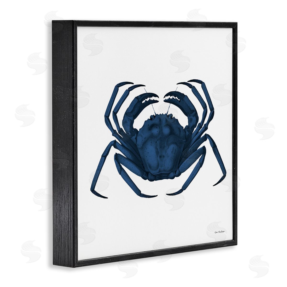 Seven Trees Design Casual Cobalt Blue Fighting Crab Marine Animal Illustration Black Framed Glicee Wall Art Print