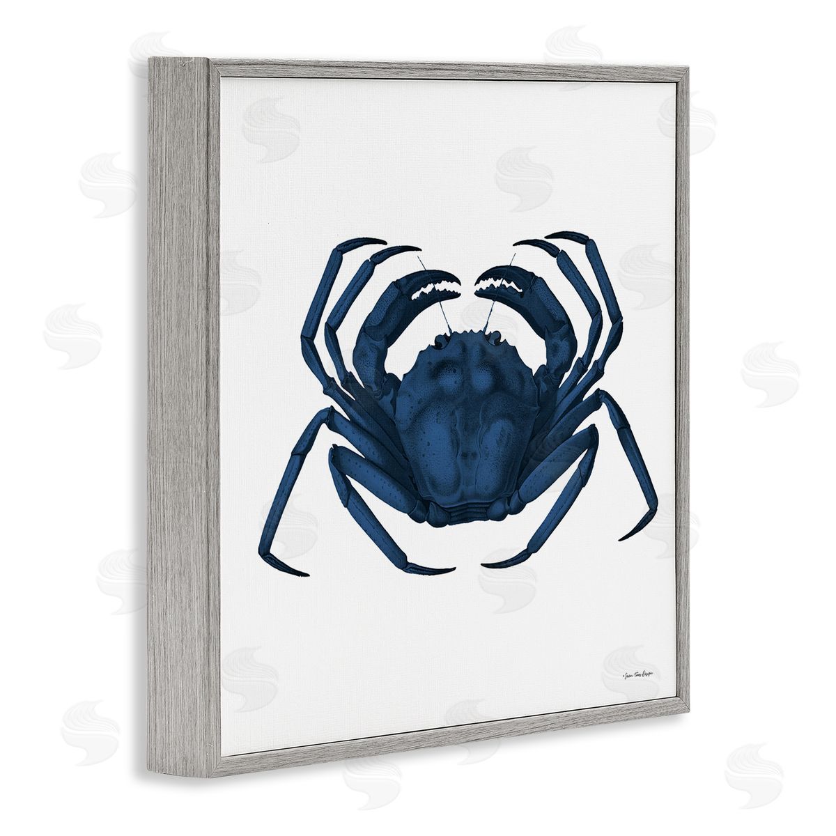 Seven Trees Design Casual Cobalt Blue Fighting Crab Marine Animal Illustration Gray Framed Glicee Wall Art Print