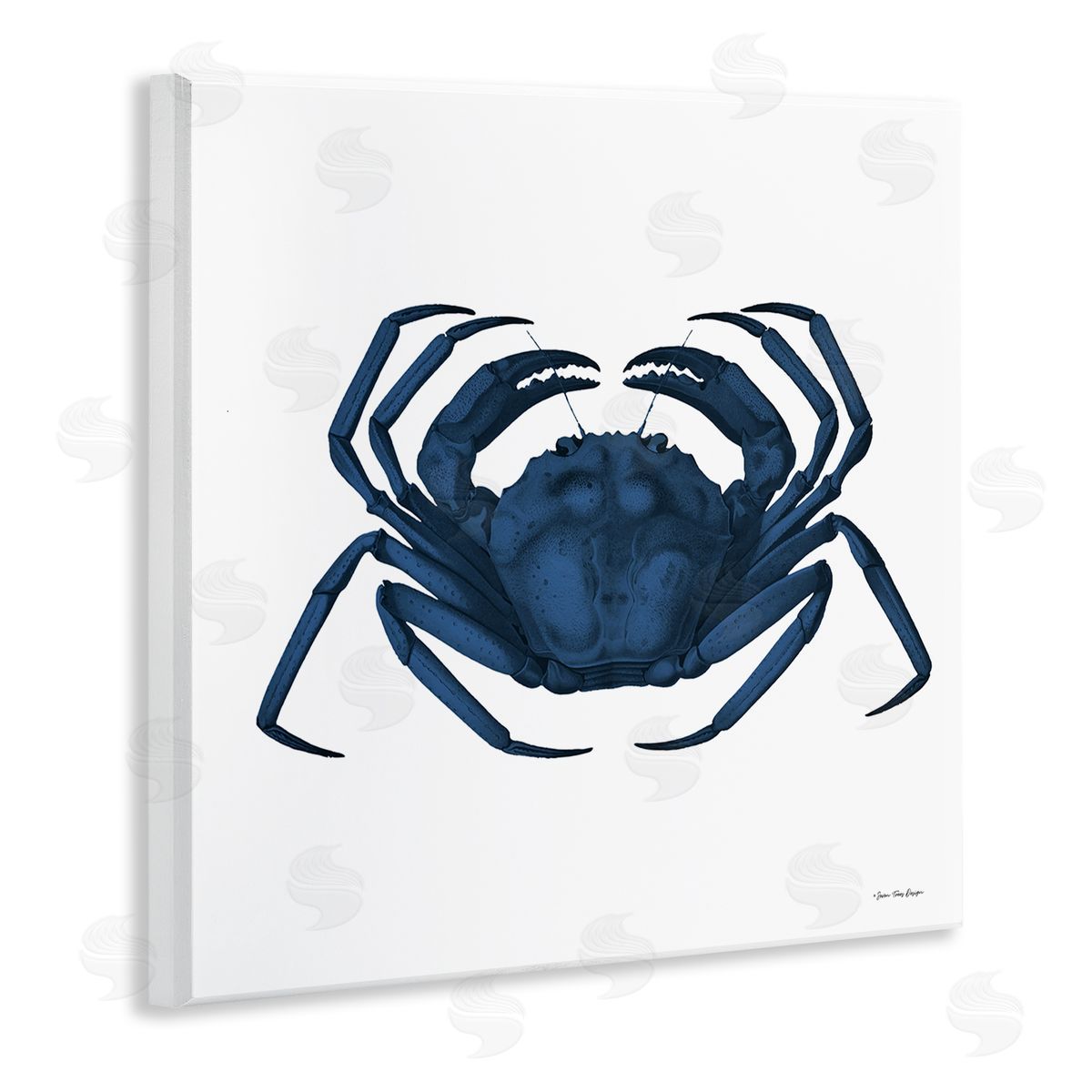 Seven Trees Design Casual Cobalt Blue Fighting Crab Marine Animal Illustration Wooden Wall Plaque Art Print