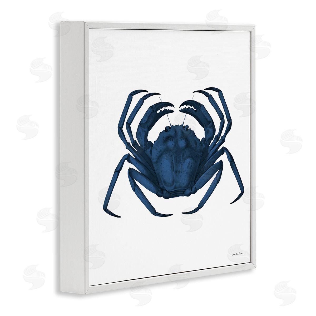 Seven Trees Design Casual Cobalt Blue Fighting Crab Marine Animal Illustration White Framed Glicee Wall Art Print