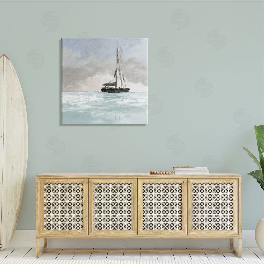 Jane Slivka Sailing Boat Navigating Gloomy Skies Icy Seas Outdoors Canvas Wall Art in Room