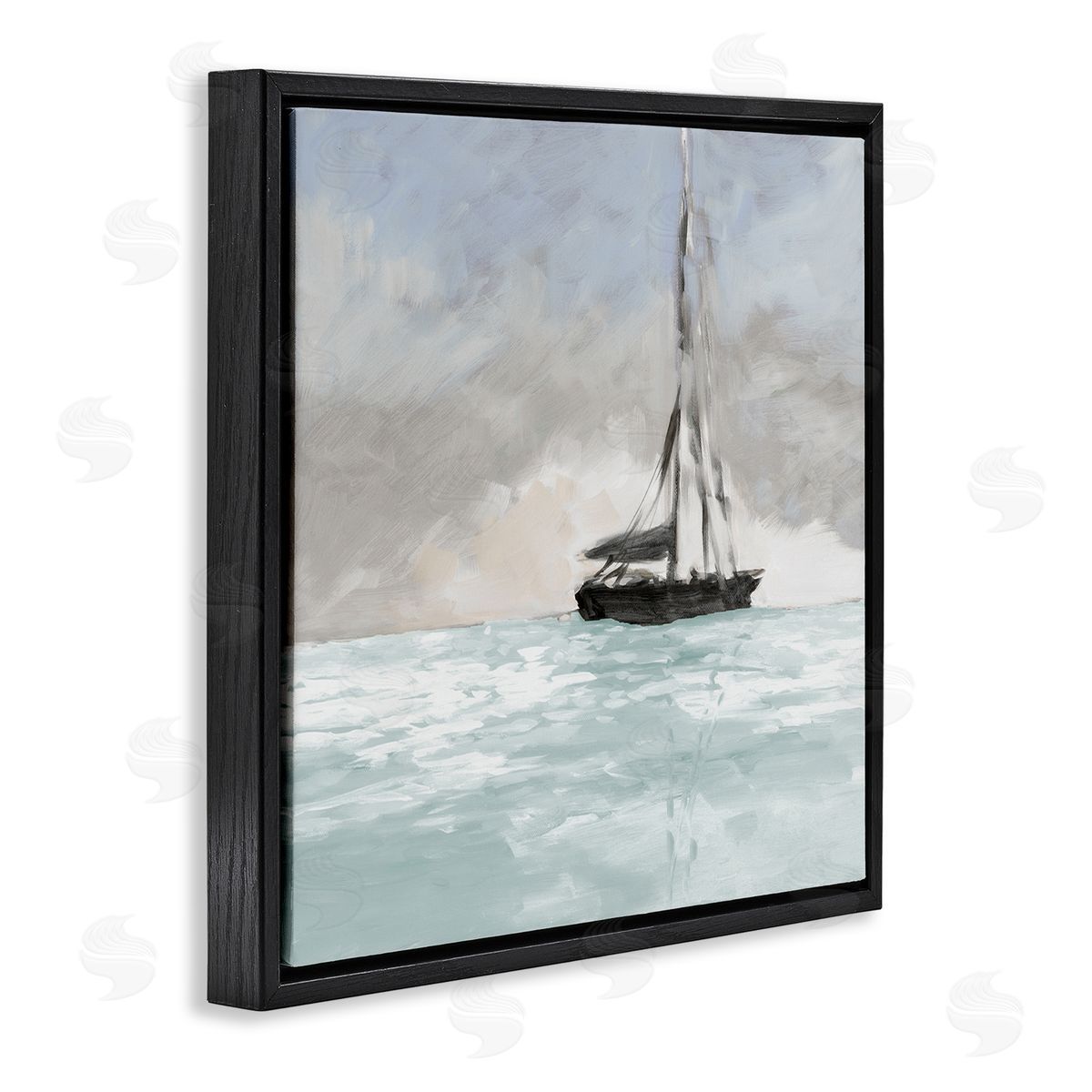 Jane Slivka Sailing Boat Navigating Gloomy Skies Icy Seas Outdoors Black Floating Frame Canvas Wall Art Print