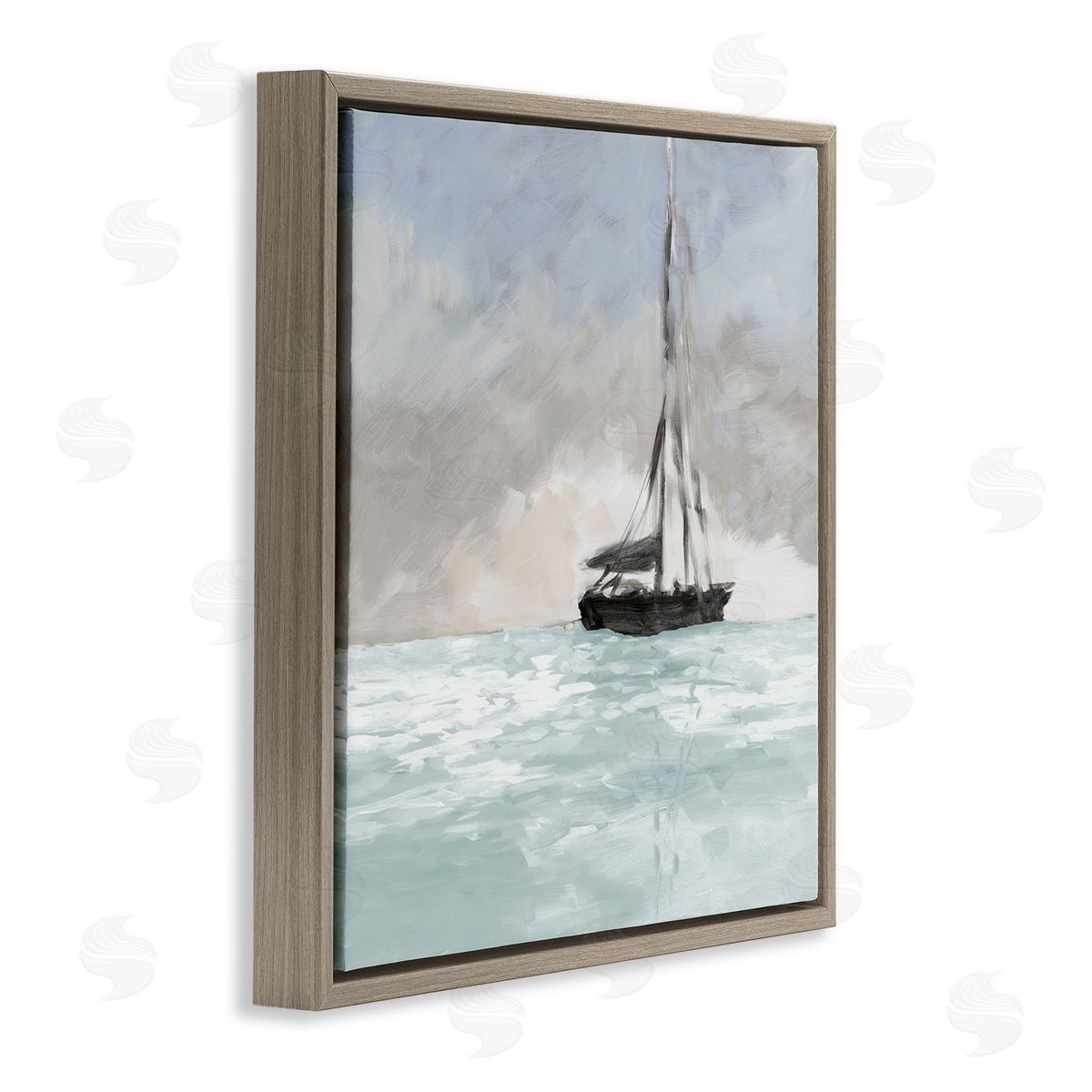 Jane Slivka Sailing Boat Navigating Gloomy Skies Icy Seas Outdoors Brown Floating Frame Canvas Wall Art Print
