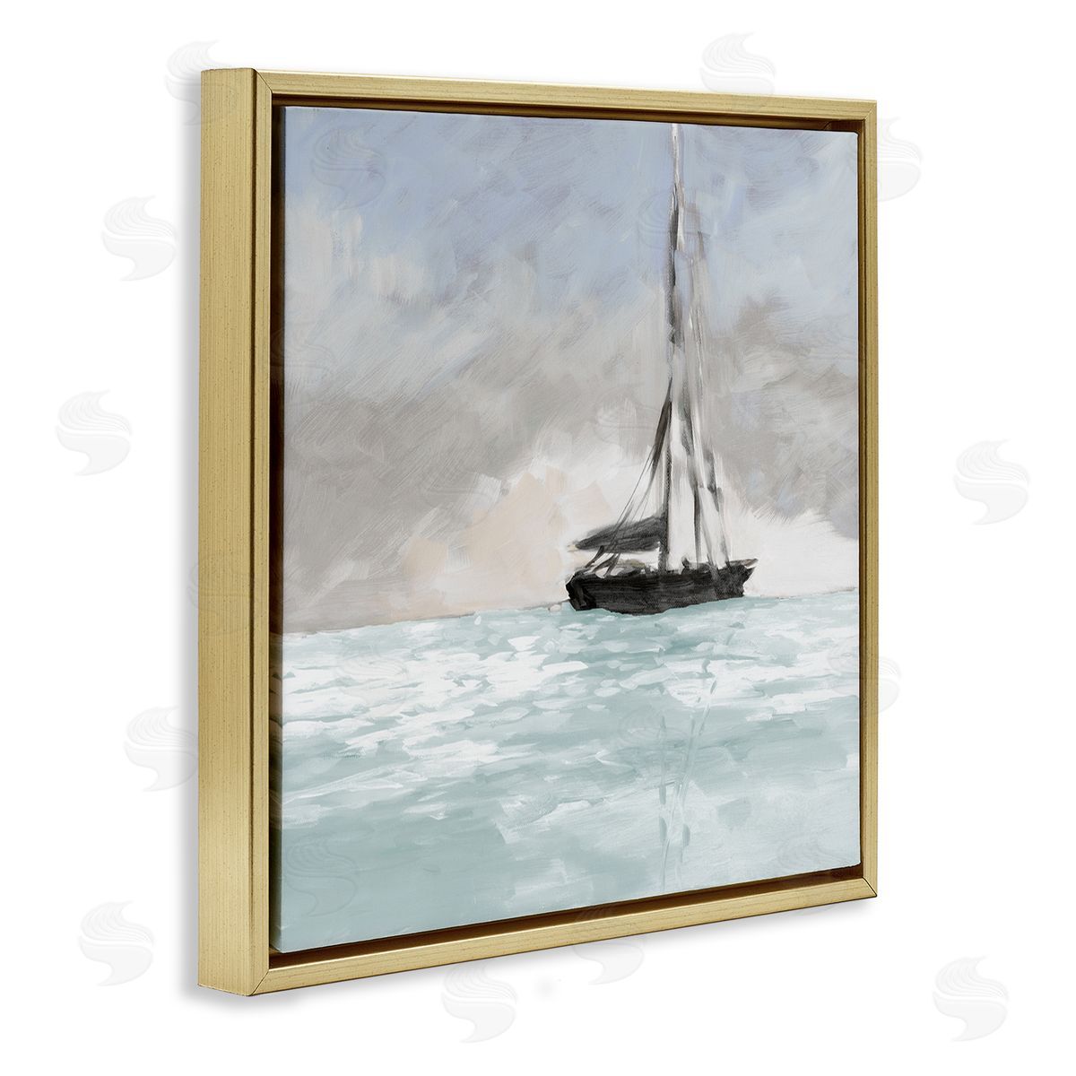 Jane Slivka Sailing Boat Navigating Gloomy Skies Icy Seas Outdoors Gold Floating Frame Canvas Wall Art Print