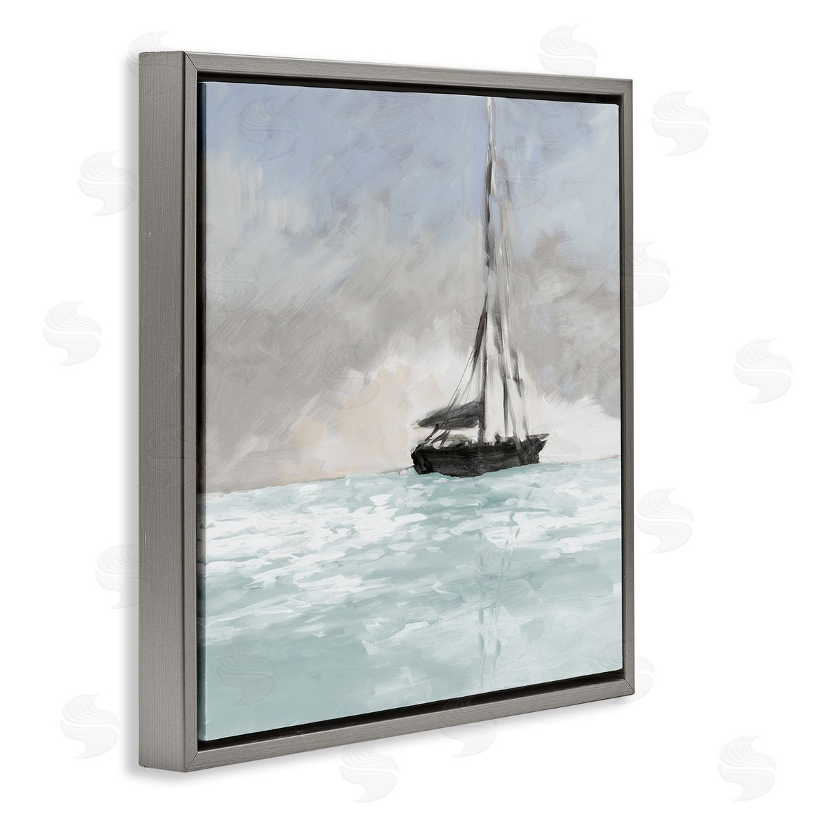 Jane Slivka Sailing Boat Navigating Gloomy Skies Icy Seas Outdoors Gray Floating Frame Canvas Wall Art Print