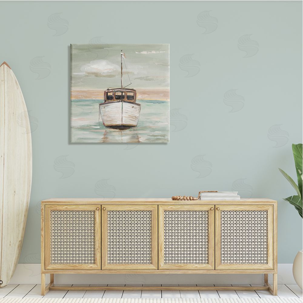 Patricia Pinto Navigating Water Vessel Ocean Crossroads Sunset Painting Canvas Wall Art in Room