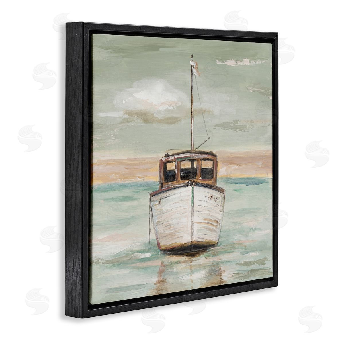 Patricia Pinto Navigating Water Vessel Ocean Crossroads Sunset Painting Black Floating Frame Canvas Wall Art Print