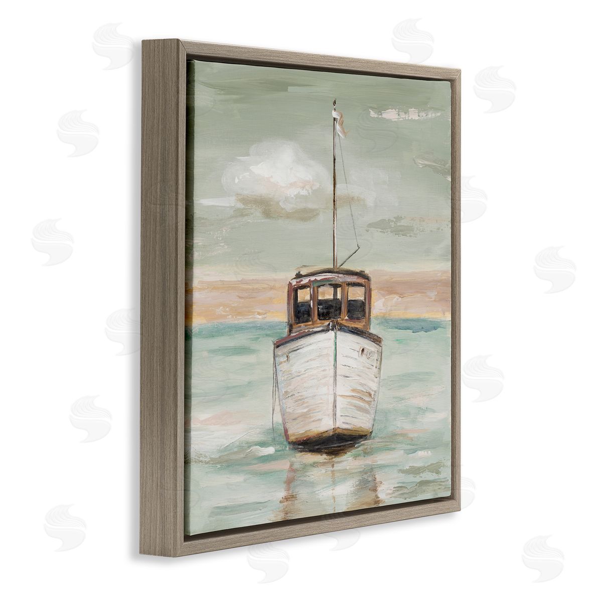 Patricia Pinto Navigating Water Vessel Ocean Crossroads Sunset Painting Brown Floating Frame Canvas Wall Art Print