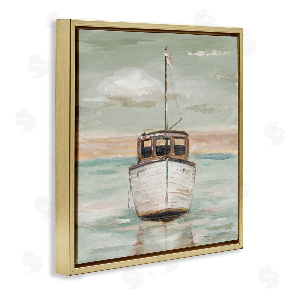 Patricia Pinto Navigating Water Vessel Ocean Crossroads Sunset Painting Gold Floating Frame Canvas Wall Art Print