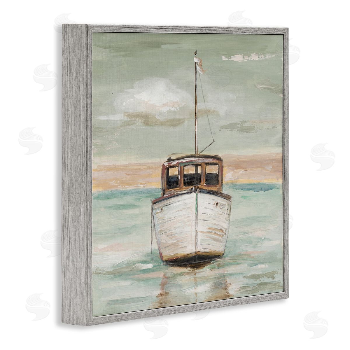 Patricia Pinto Navigating Water Vessel Ocean Crossroads Sunset Painting Gray Framed Glicee Wall Art Print