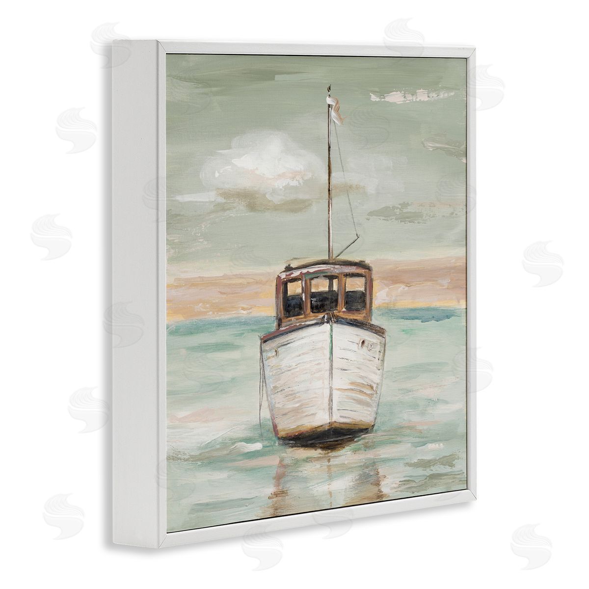 Patricia Pinto Navigating Water Vessel Ocean Crossroads Sunset Painting White Framed Glicee Wall Art Print