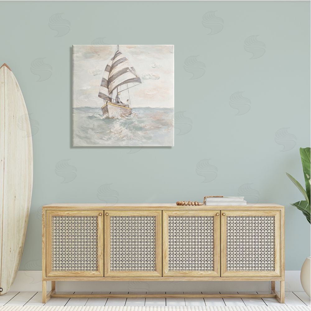 Patricia Pinto Sailing Fishing Boat High Tide Open Sea Canvas Wall Art in Room