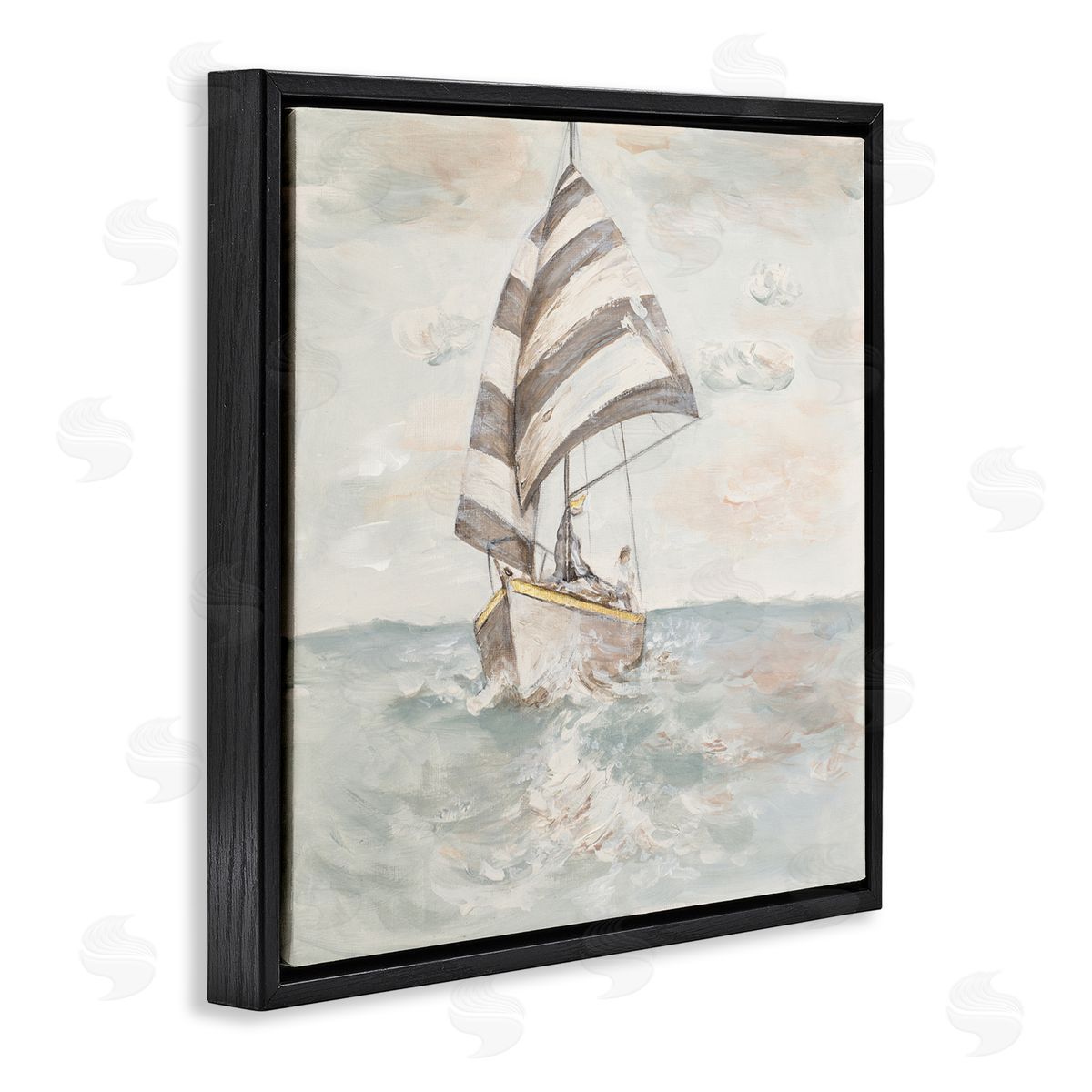 Patricia Pinto Sailing Fishing Boat High Tide Open Sea Black Floating Frame Canvas Wall Art Print