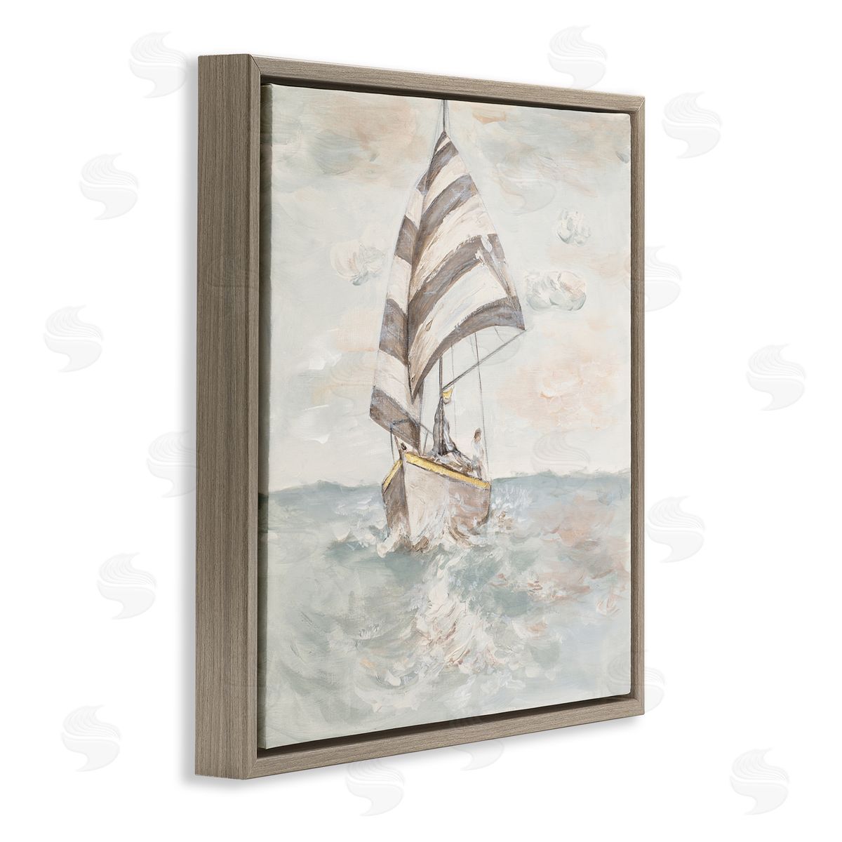 Patricia Pinto Sailing Fishing Boat High Tide Open Sea Brown Floating Frame Canvas Wall Art Print