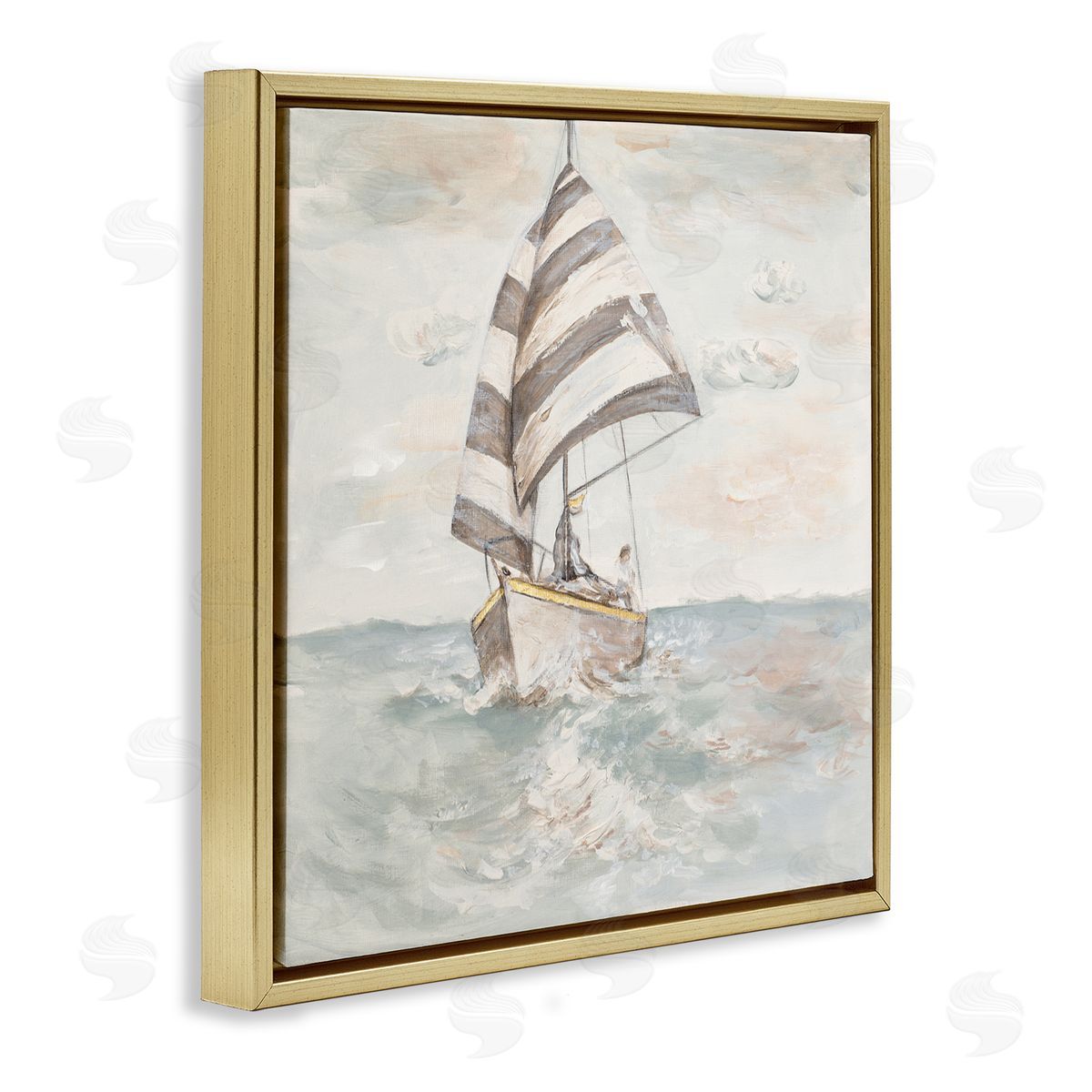 Patricia Pinto Sailing Fishing Boat High Tide Open Sea Gold Floating Frame Canvas Wall Art Print