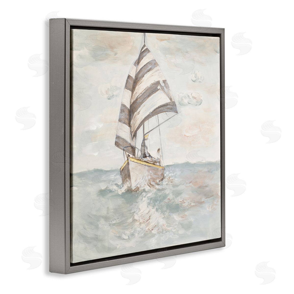 Patricia Pinto Sailing Fishing Boat High Tide Open Sea Gray Floating Frame Canvas Wall Art Print