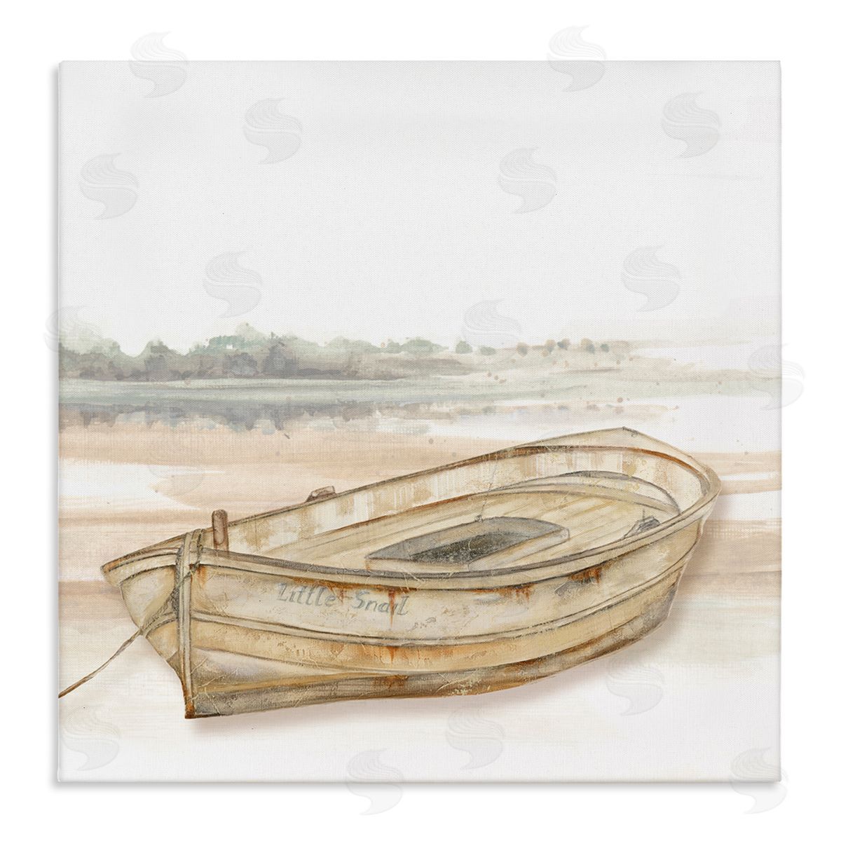 Patricia Pinto Little Snail Rowboat Resting Shallow Coastal Horizon Stretched Canvas Wall Art Print
