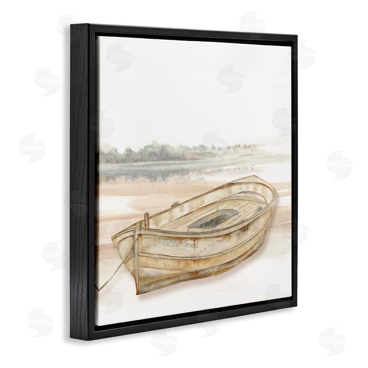 Patricia Pinto Little Snail Rowboat Resting Shallow Coastal Horizon Black Floating Frame Canvas Wall Art Print
