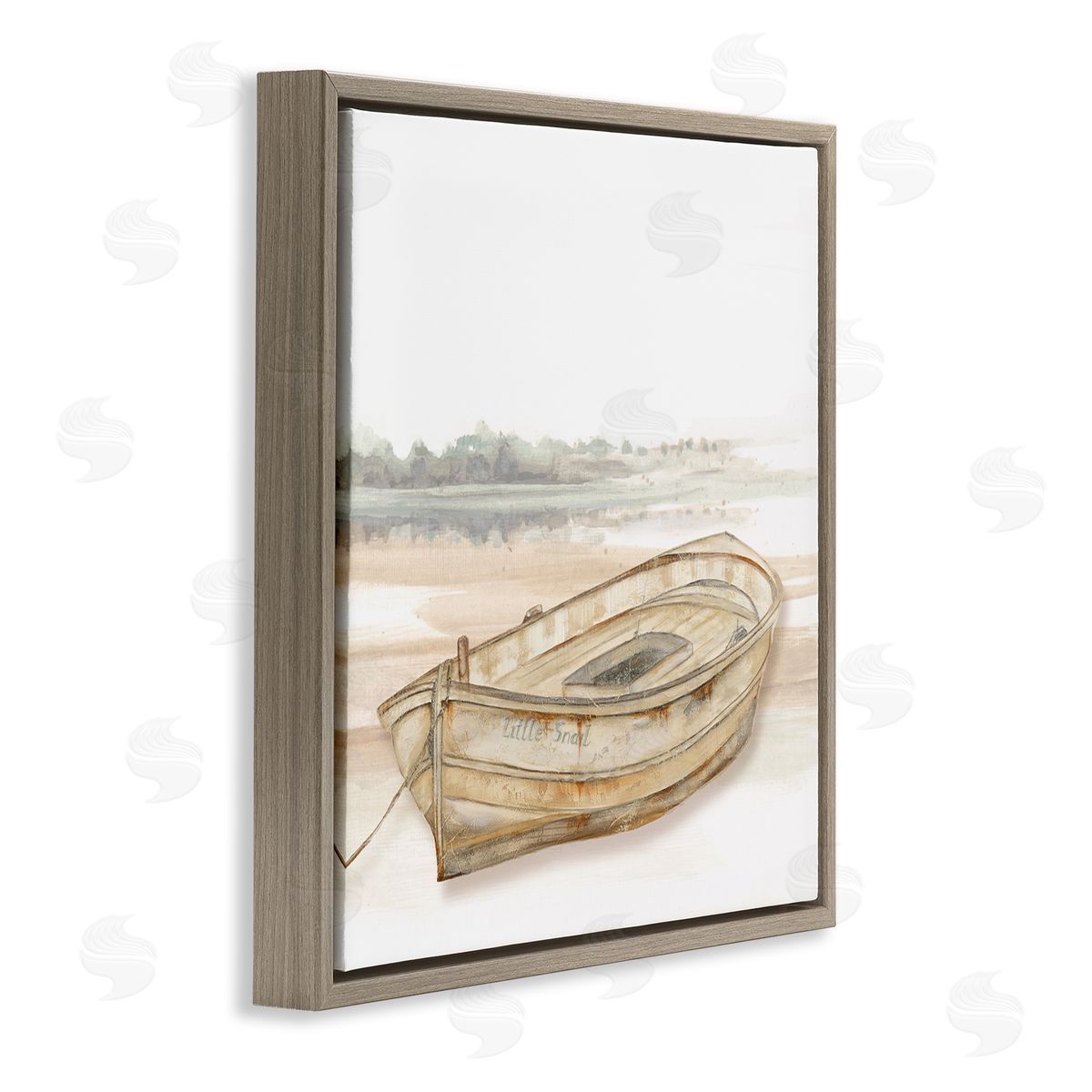 Patricia Pinto Little Snail Rowboat Resting Shallow Coastal Horizon Brown Floating Frame Canvas Wall Art Print