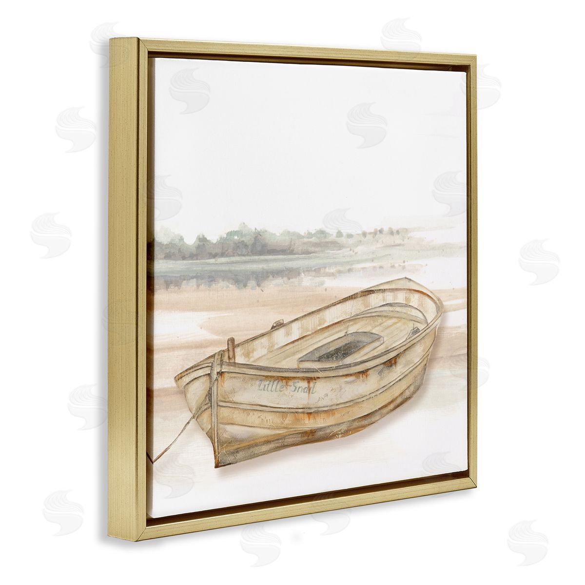 Patricia Pinto Little Snail Rowboat Resting Shallow Coastal Horizon Gold Floating Frame Canvas Wall Art Print