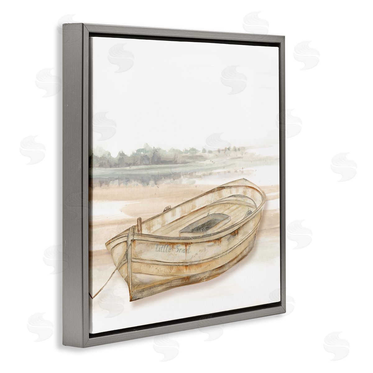 Patricia Pinto Little Snail Rowboat Resting Shallow Coastal Horizon Gray Floating Frame Canvas Wall Art Print