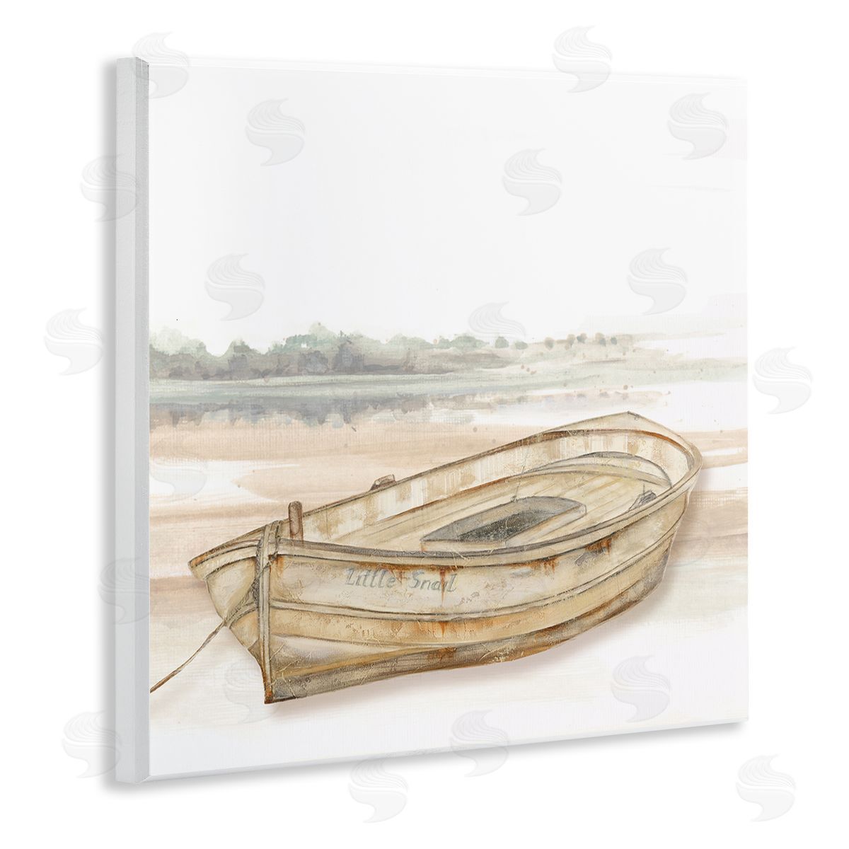 Patricia Pinto Little Snail Rowboat Resting Shallow Coastal Horizon Wooden Wall Plaque Art Print