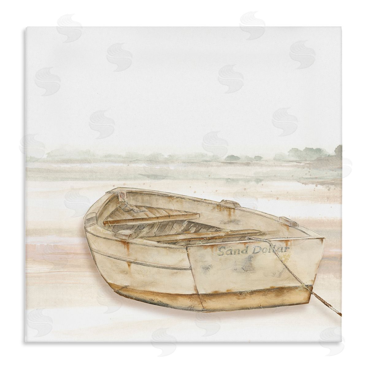 Patricia Pinto Sand Dollar Logged Rowboat Ready to Sail Horizon Stretched Canvas Wall Art Print