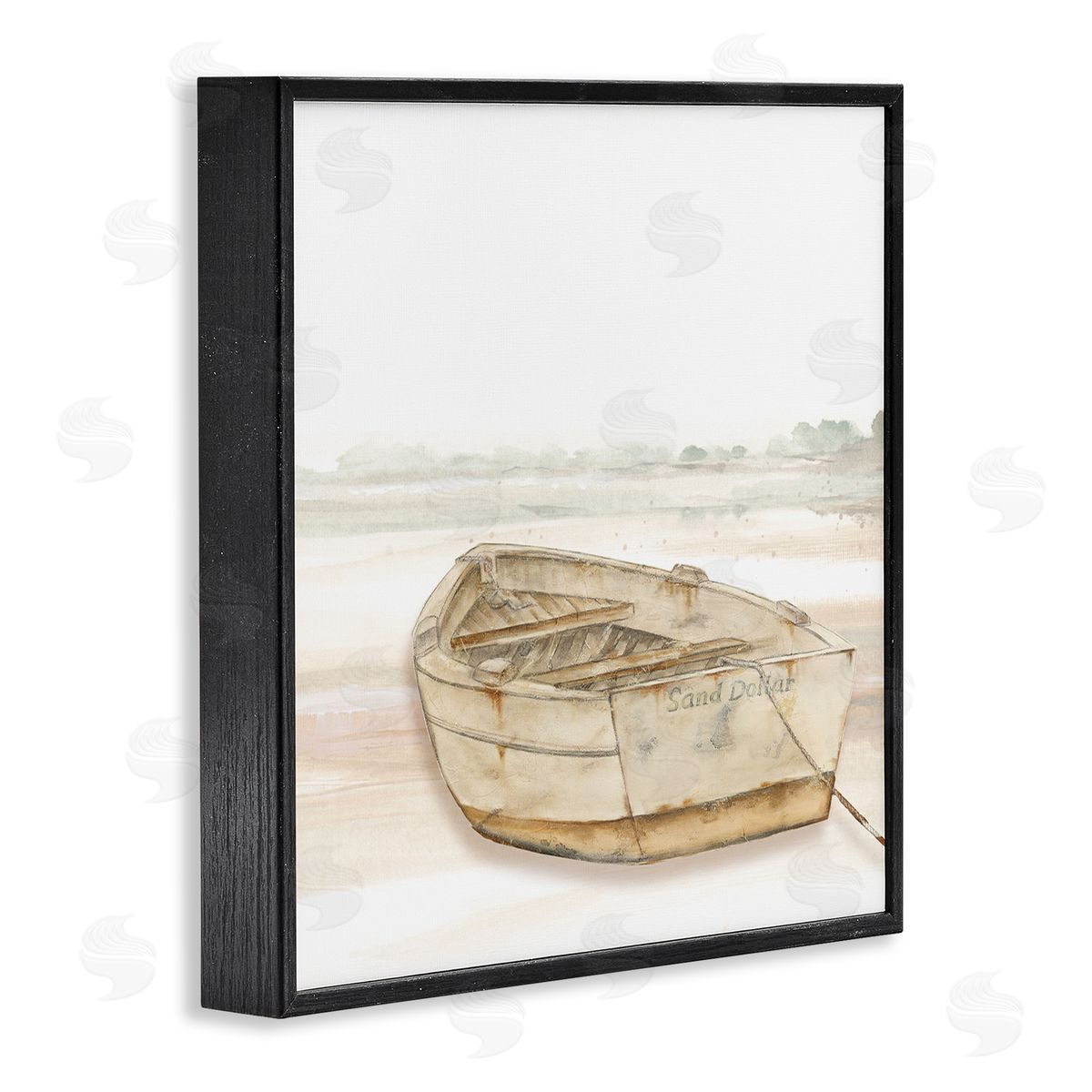 Patricia Pinto Sand Dollar Logged Rowboat Ready to Sail Horizon Black Framed Glicee Wall Art Print