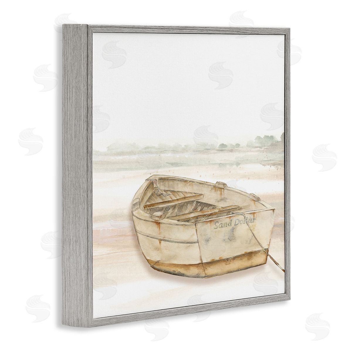 Patricia Pinto Sand Dollar Logged Rowboat Ready to Sail Horizon Gray Framed Glicee Wall Art Print