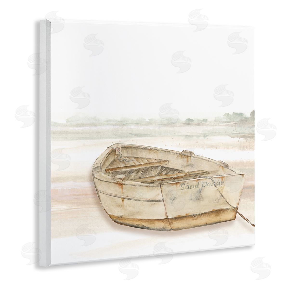 Patricia Pinto Sand Dollar Logged Rowboat Ready to Sail Horizon Wooden Wall Plaque Art Print