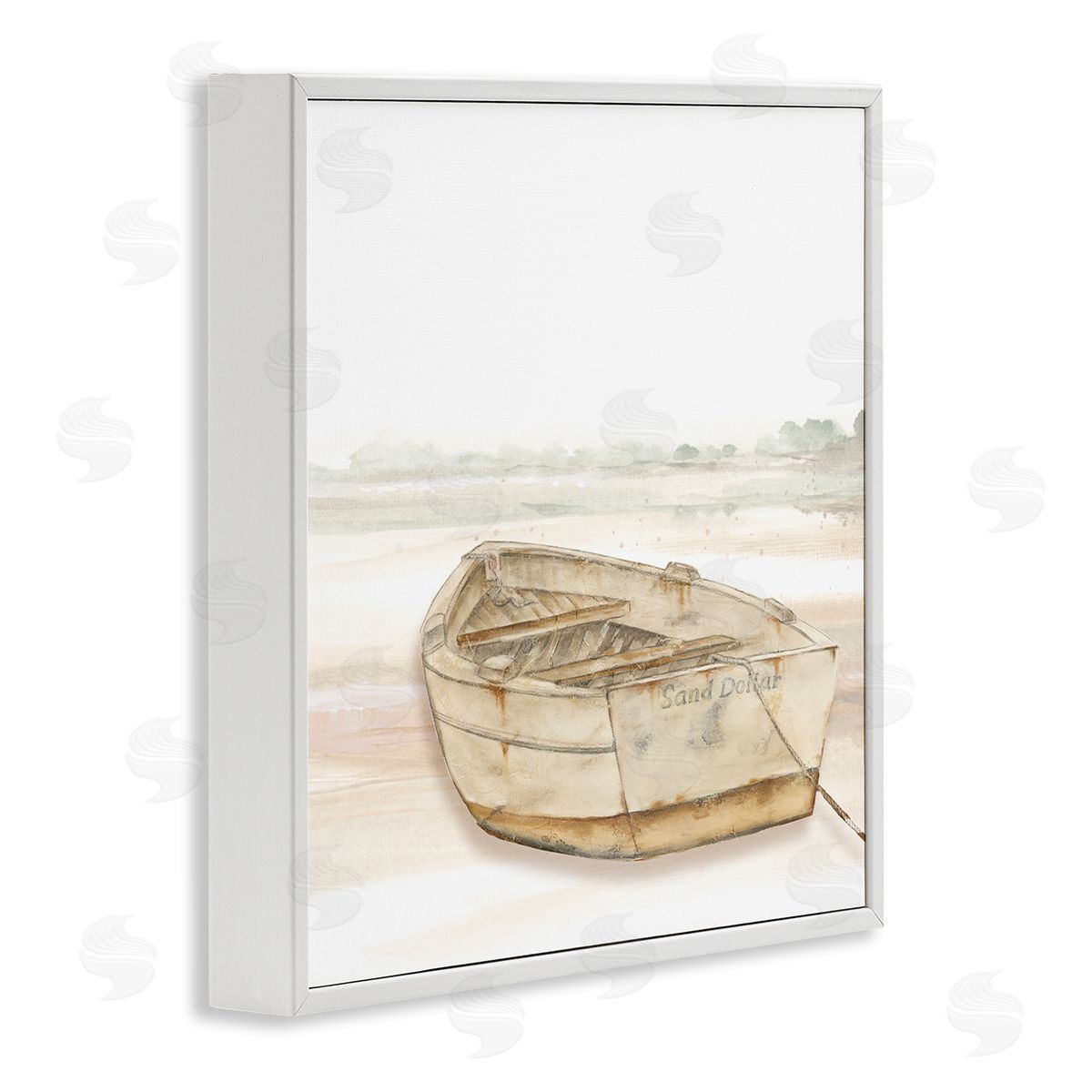 Patricia Pinto Sand Dollar Logged Rowboat Ready to Sail Horizon White Framed Glicee Wall Art Print