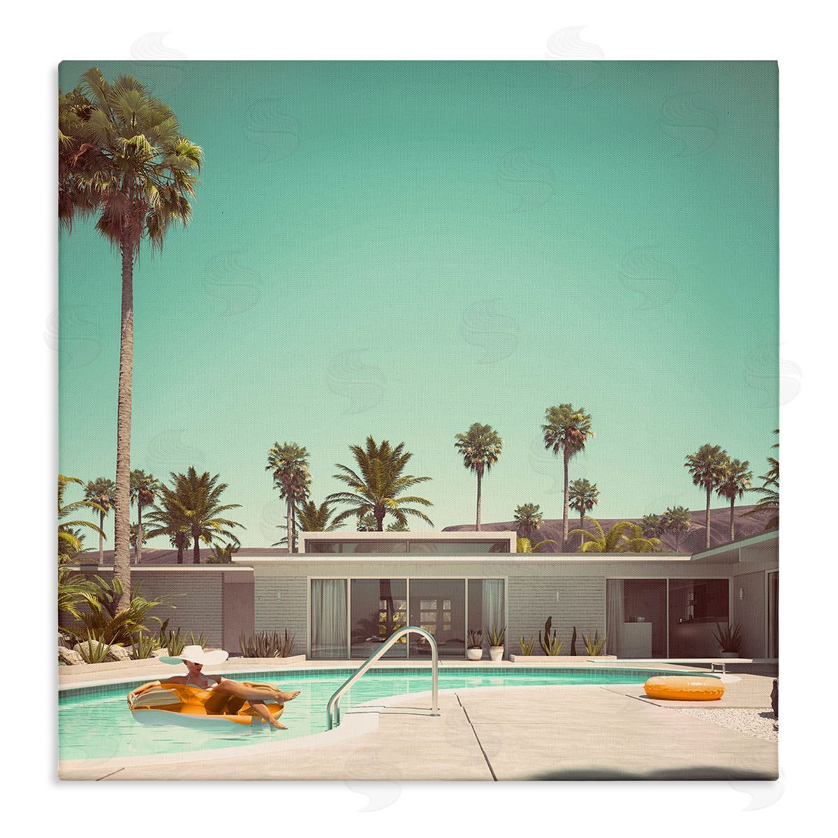Stupell Studio Vacation Pool Desert Retreat West Coast Architecture Stretched Canvas Wall Art Print