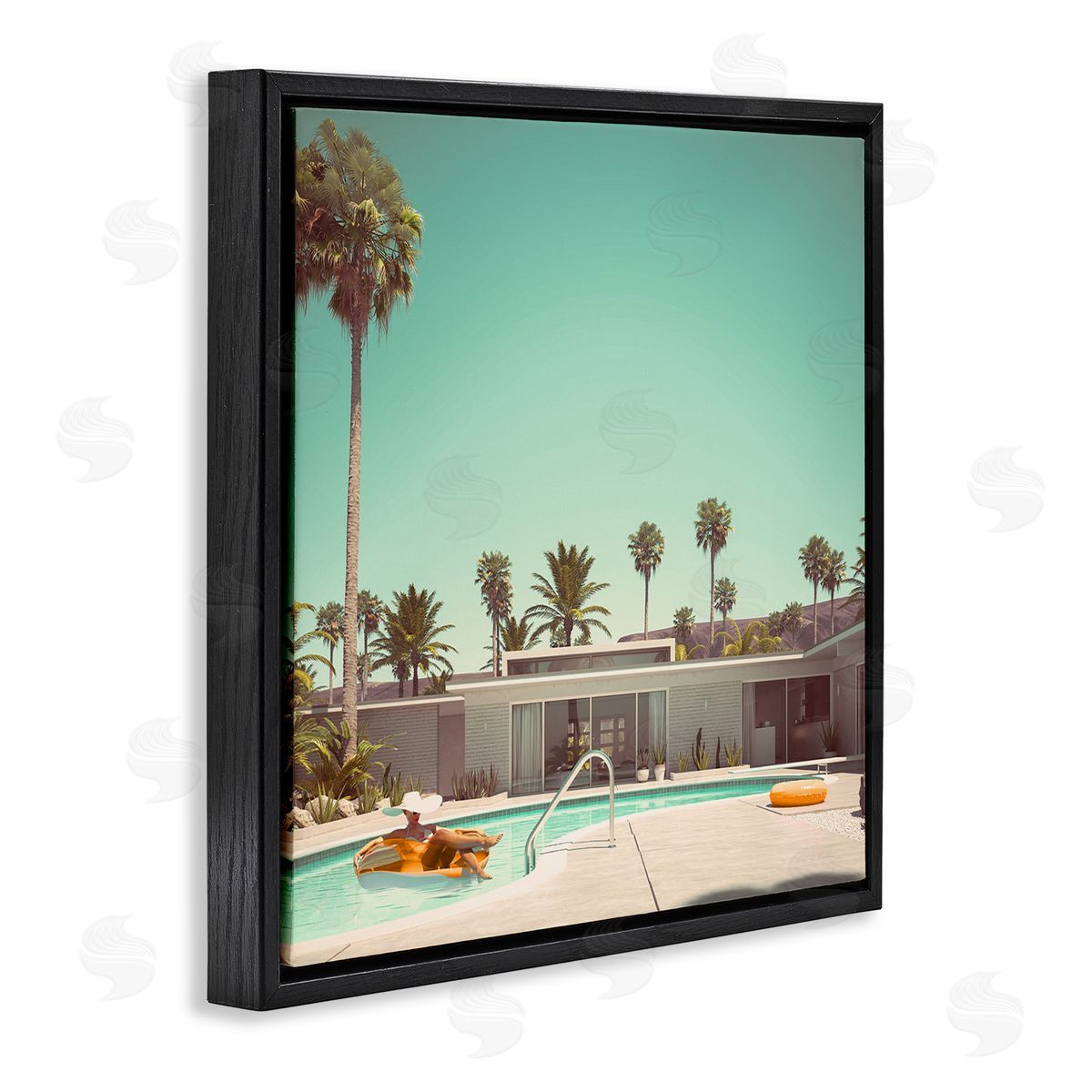 Stupell Studio Vacation Pool Desert Retreat West Coast Architecture Black Floating Frame Canvas Wall Art Print