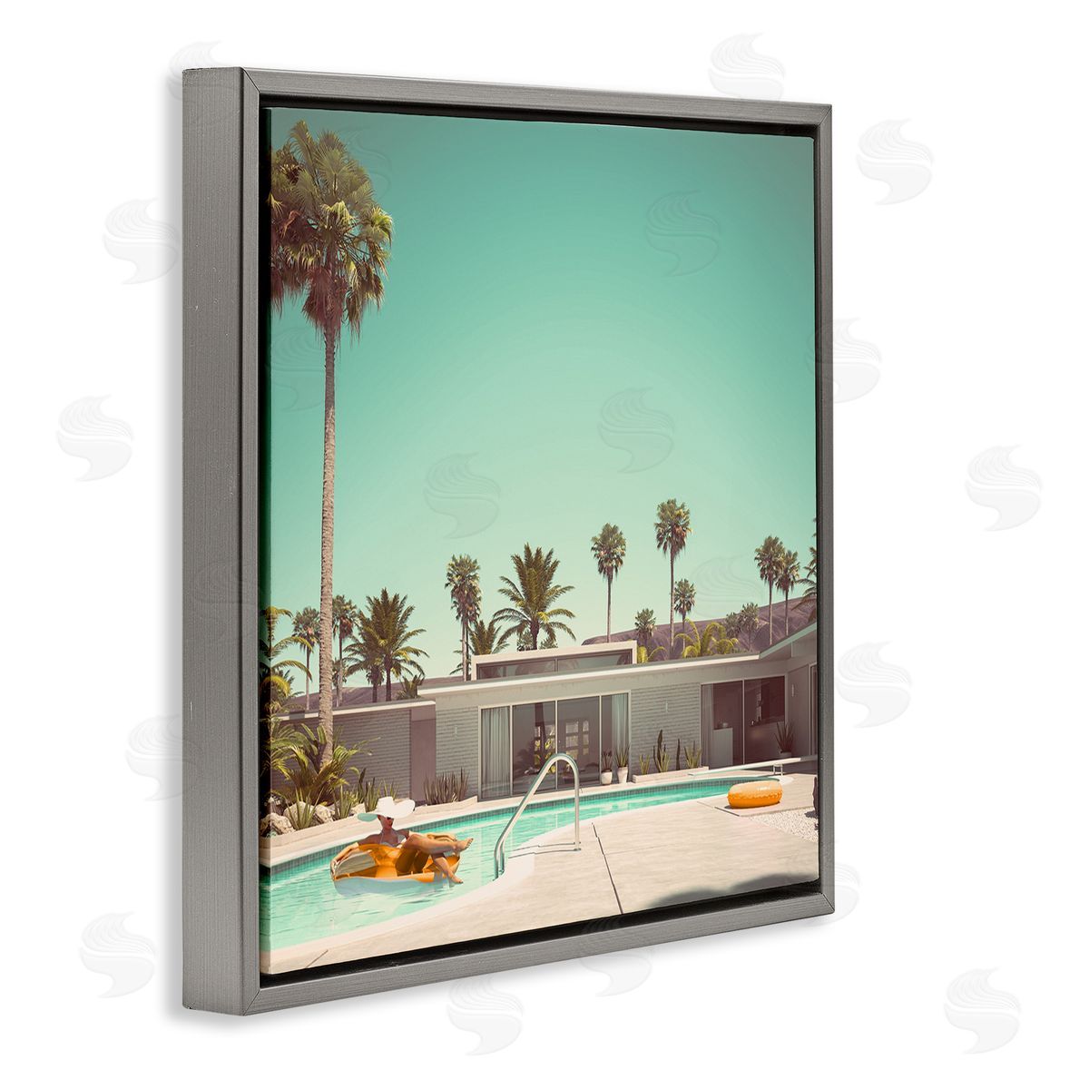 Stupell Studio Vacation Pool Desert Retreat West Coast Architecture Gray Floating Frame Canvas Wall Art Print