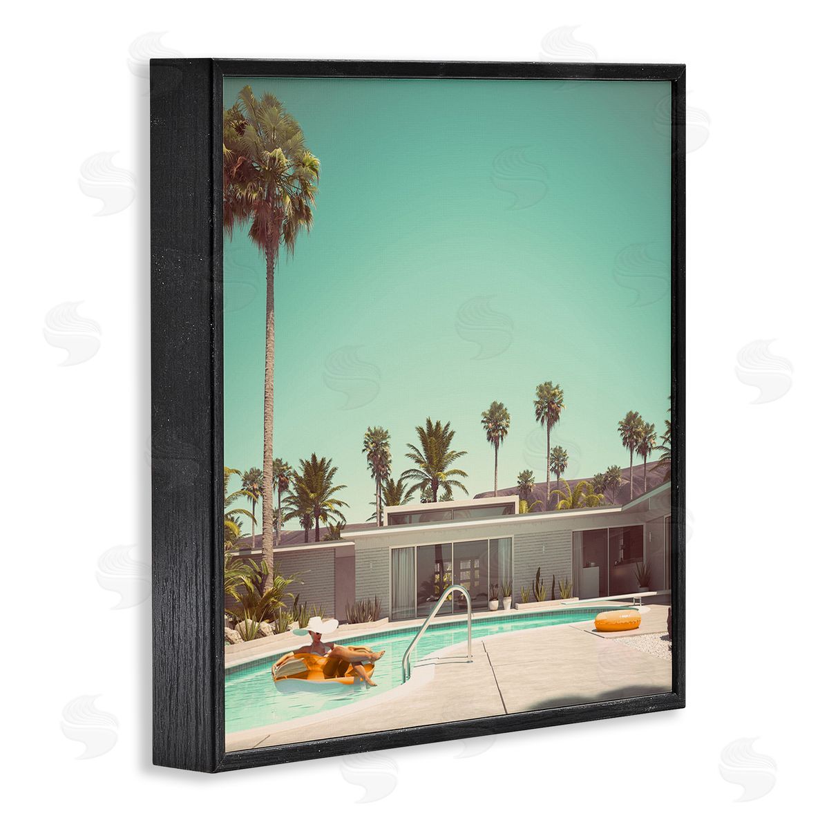 Stupell Studio Vacation Pool Desert Retreat West Coast Architecture Black Framed Glicee Wall Art Print