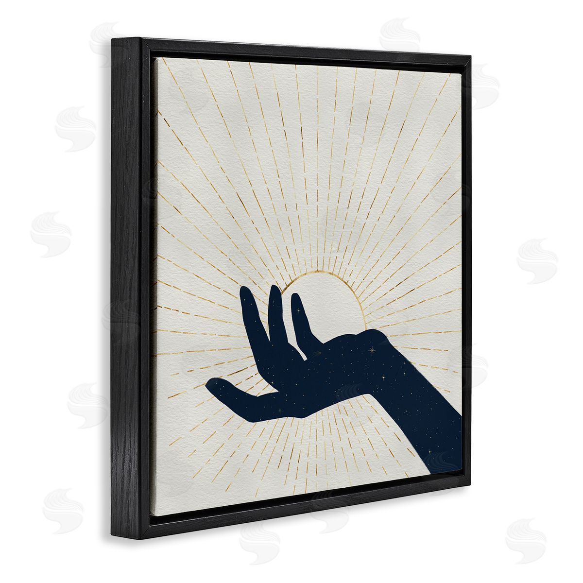 Grace Popp Universe Hand Holding Sun Bohemian Chic Design Black Floating Frame Canvas Wall Art Print