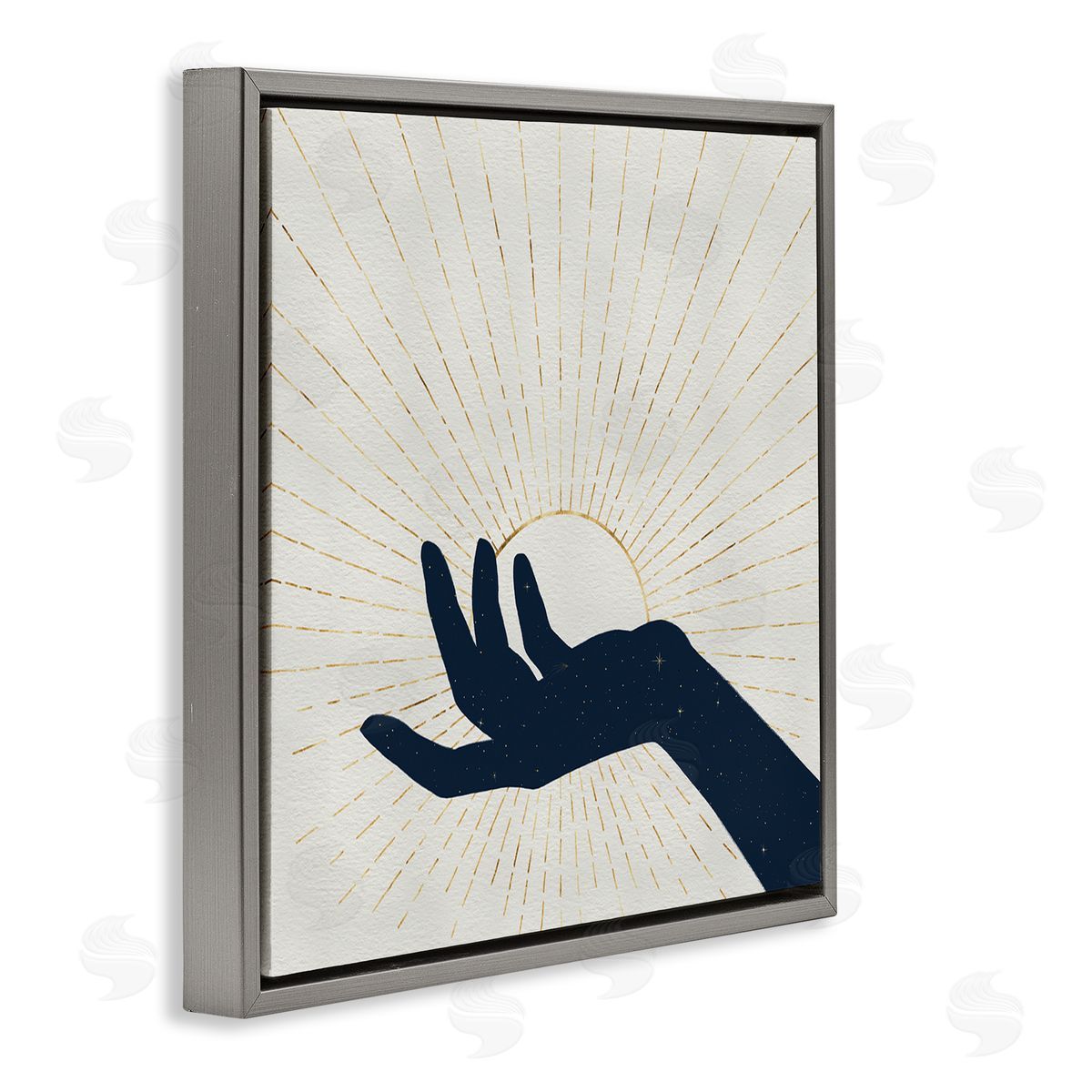 Grace Popp Universe Hand Holding Sun Bohemian Chic Design Gray Floating Frame Canvas Wall Art Print