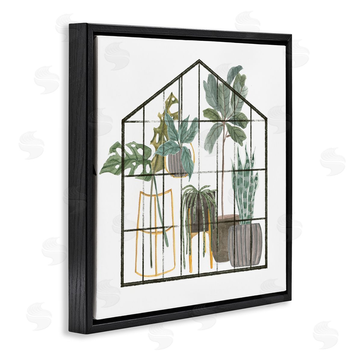 Melissa Wang Modern Greenhouse Illustration Chic Indoor Plants Palm Leaves Black Floating Frame Canvas Wall Art Print