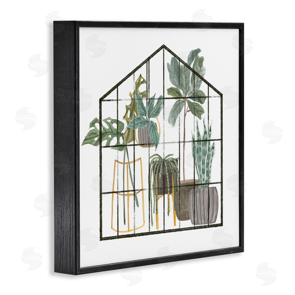 Melissa Wang Modern Greenhouse Illustration Chic Indoor Plants Palm Leaves Black Framed Glicee Wall Art Print
