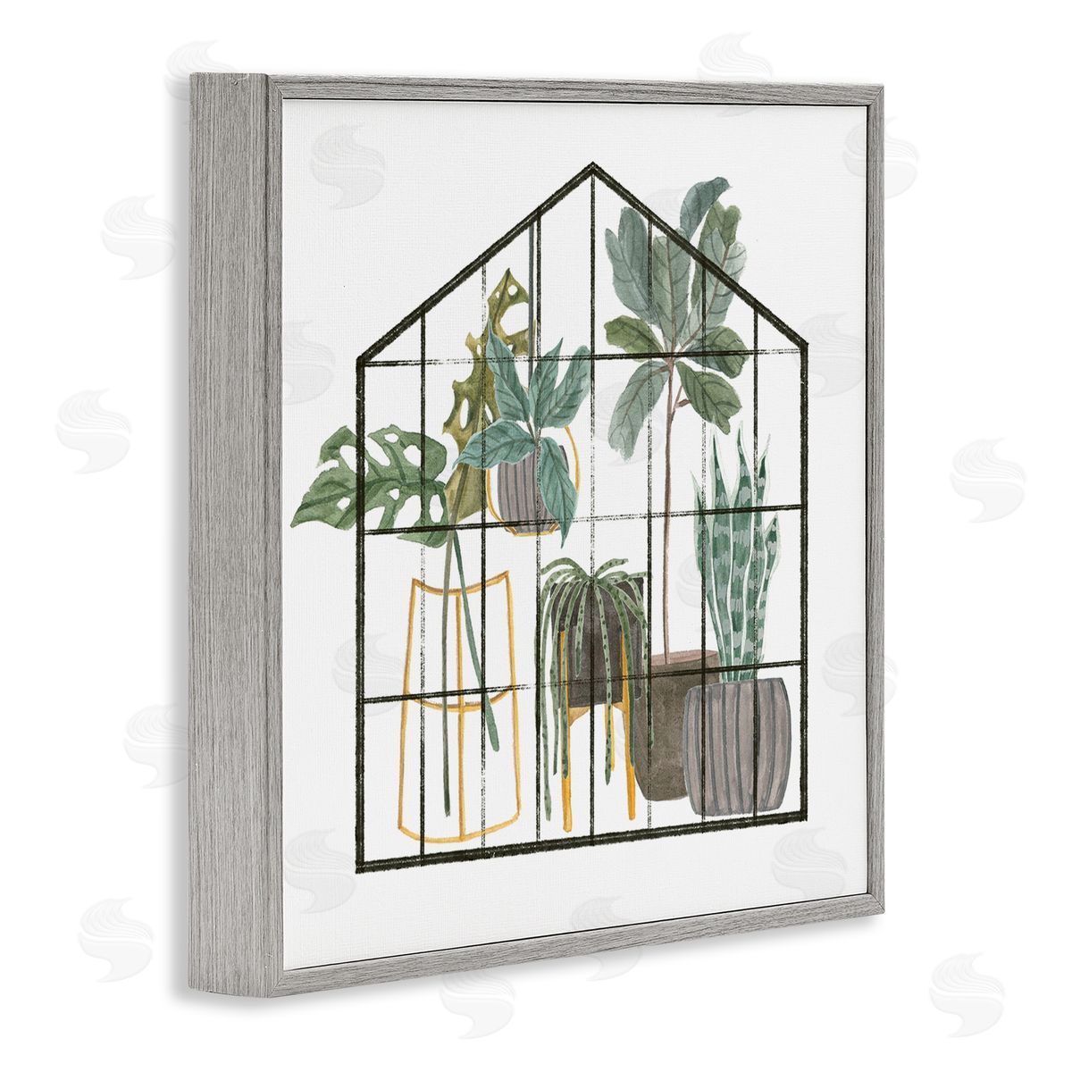 Melissa Wang Modern Greenhouse Illustration Chic Indoor Plants Palm Leaves Gray Framed Glicee Wall Art Print